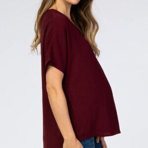 Burgundy Short Sleeve Maternity Blouse